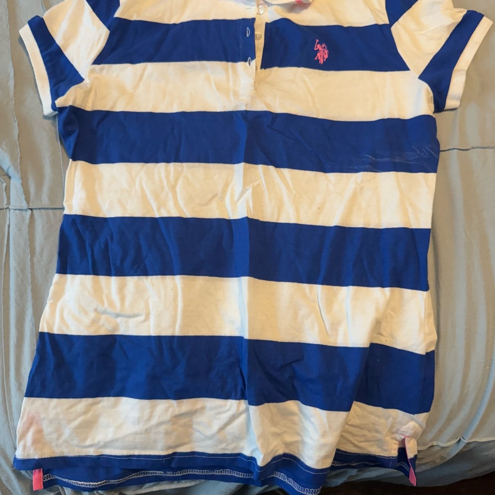 U.S. Polo Assn. Women's Short Sleeve Blue and White Tee
